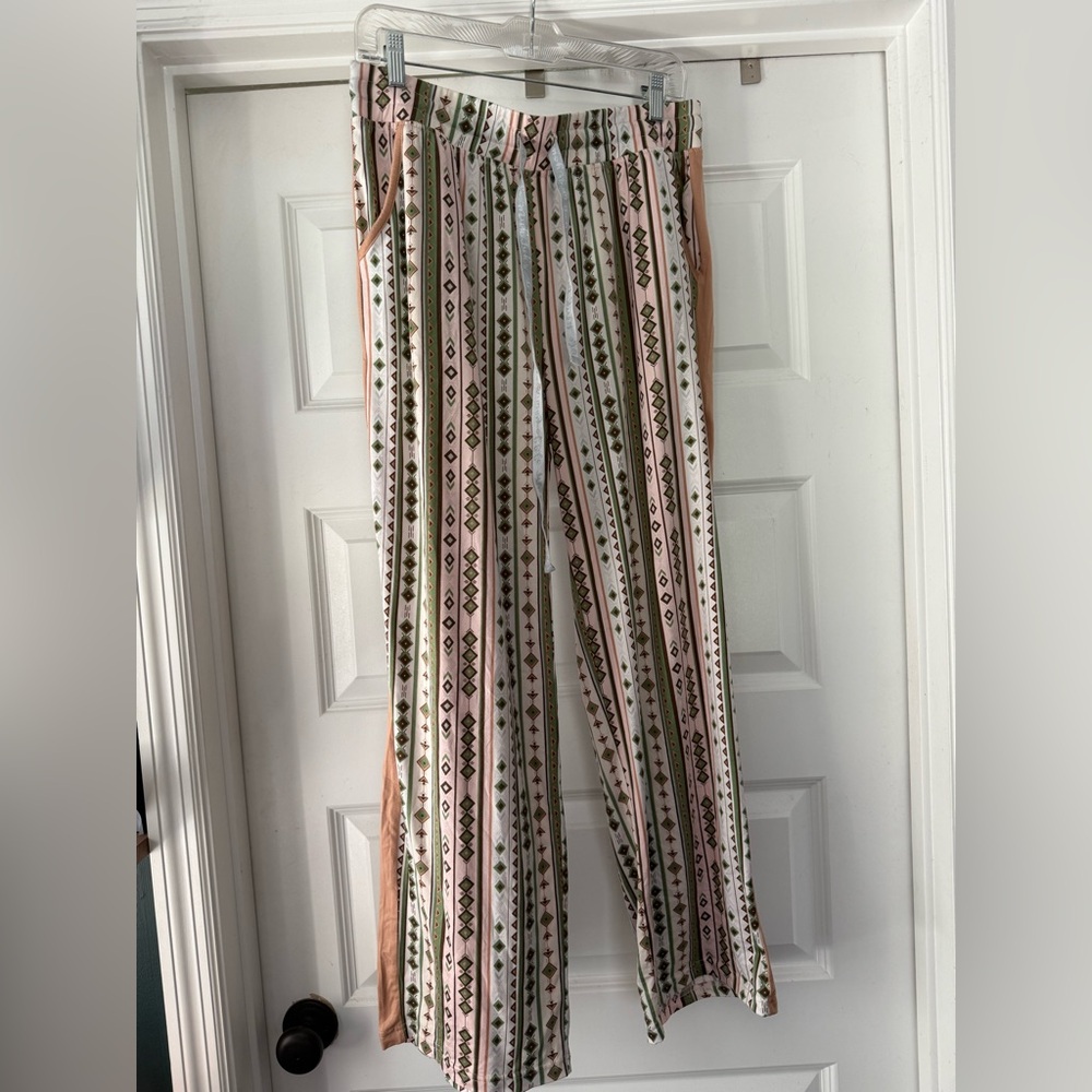 Stylish Pink and Green Patterned Women's Pajama Pants